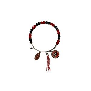 University of Georgia Bulldogs Beaded Charm Bracelet Red Black Football Tassel